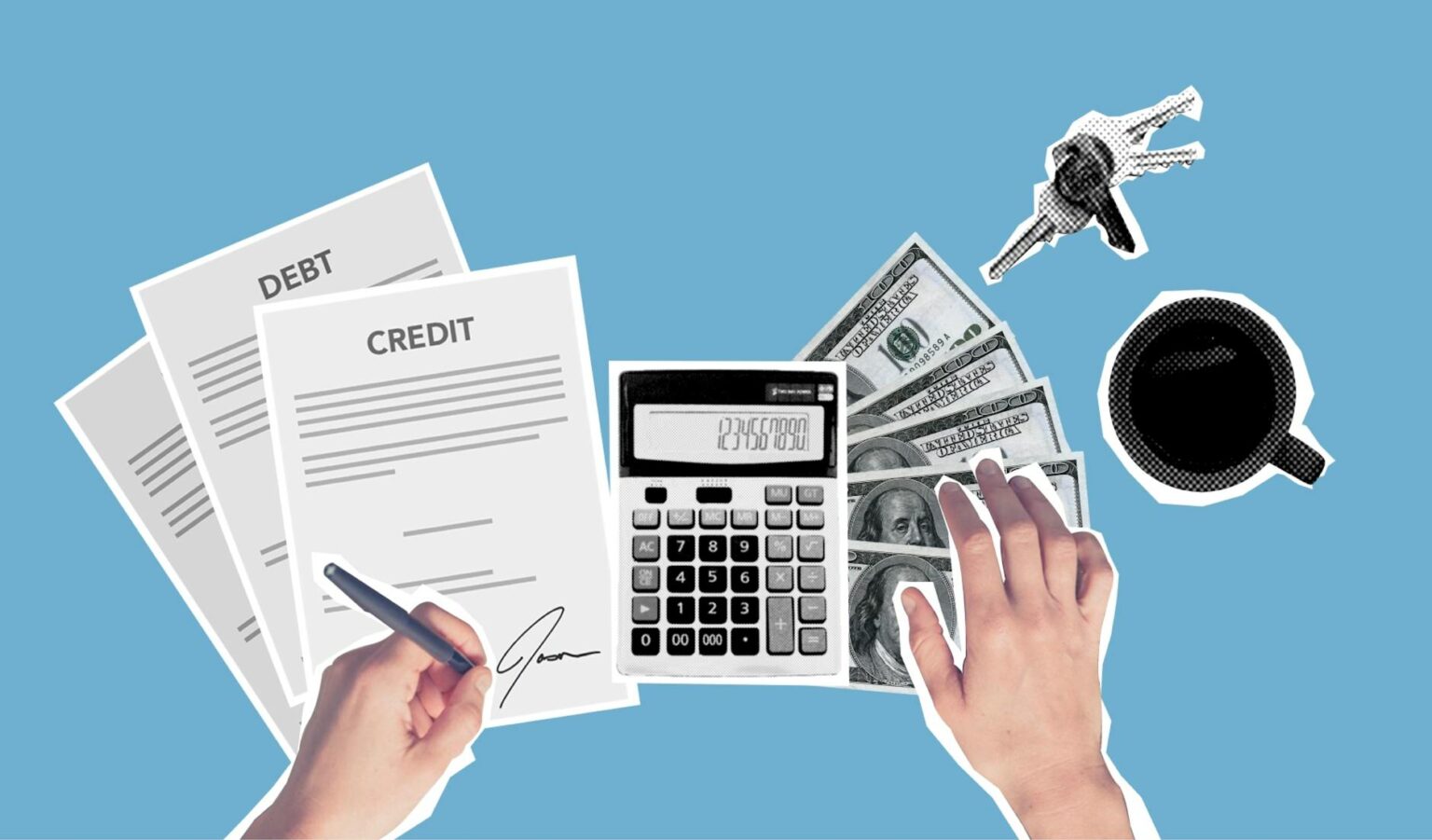Financial planning documents with calculator and money showing retirement savings calculations