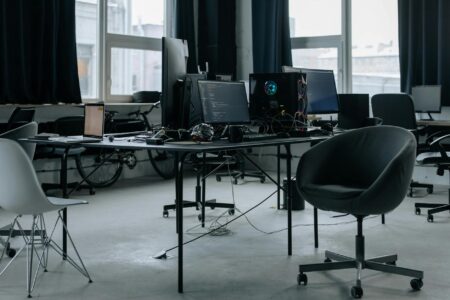 Modern office environment with employees working at desks