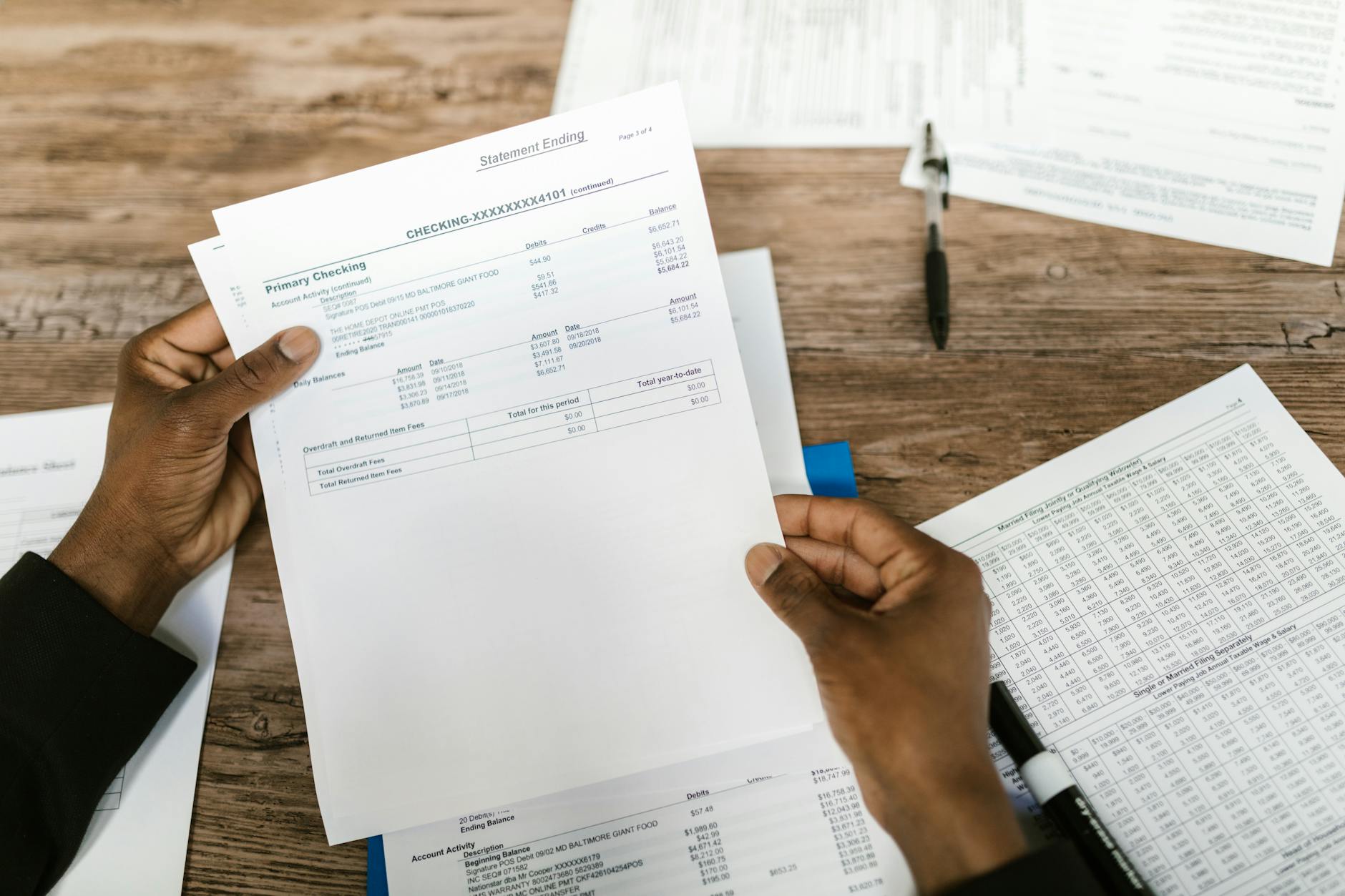 Financial documents and bonds spread on desk with calculator