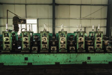 Industrial manufacturing equipment in a modern semiconductor fabrication facility