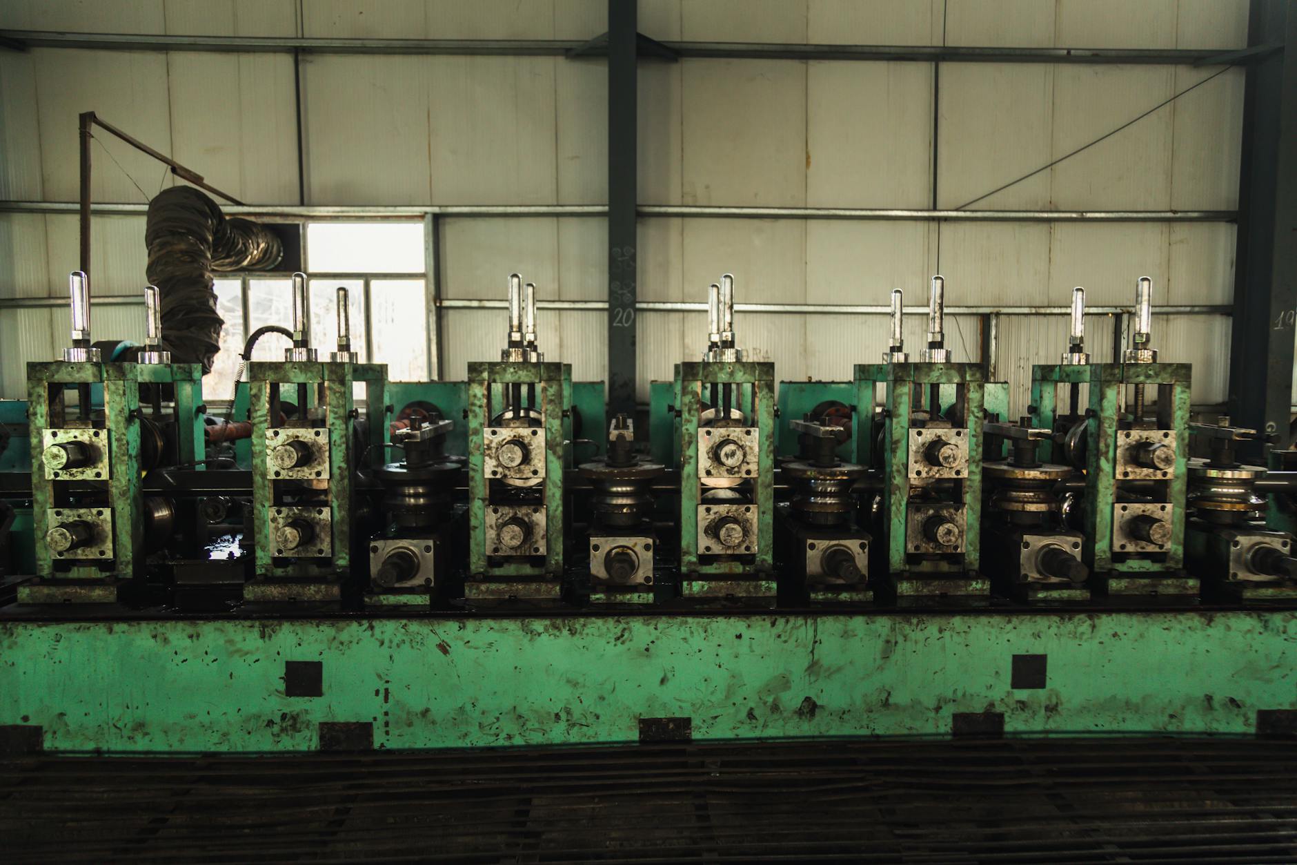 Industrial manufacturing equipment in a modern semiconductor fabrication facility