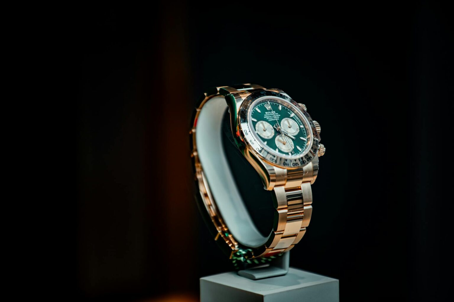 Close-up of an elegant luxury watch with metal bracelet showing detailed craftsmanship