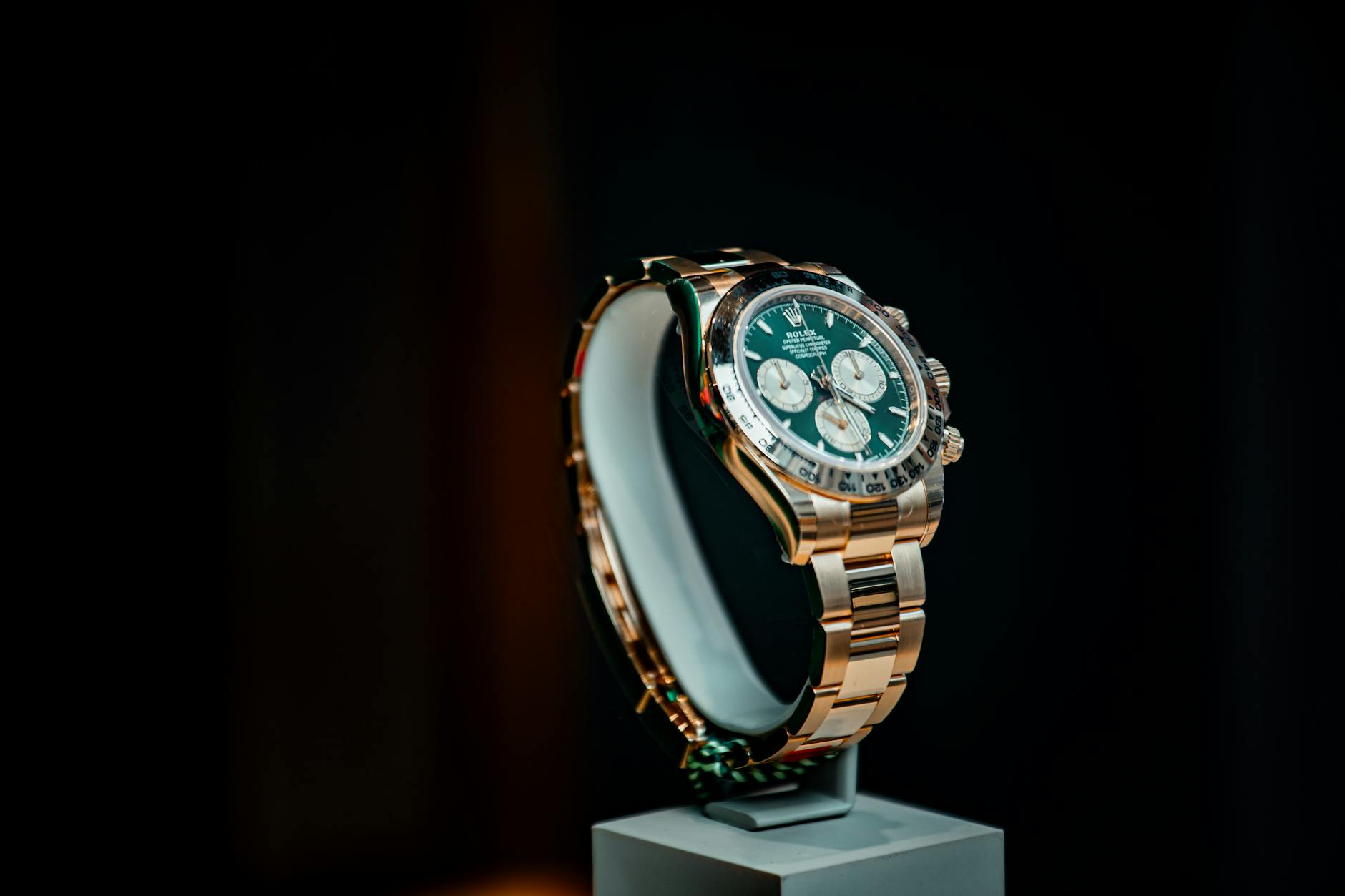 Close-up of an elegant luxury watch with metal bracelet showing detailed craftsmanship