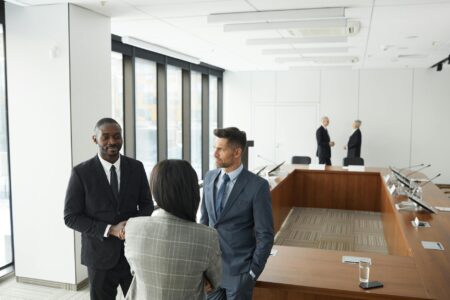Professional business meeting discussing financial planning strategies