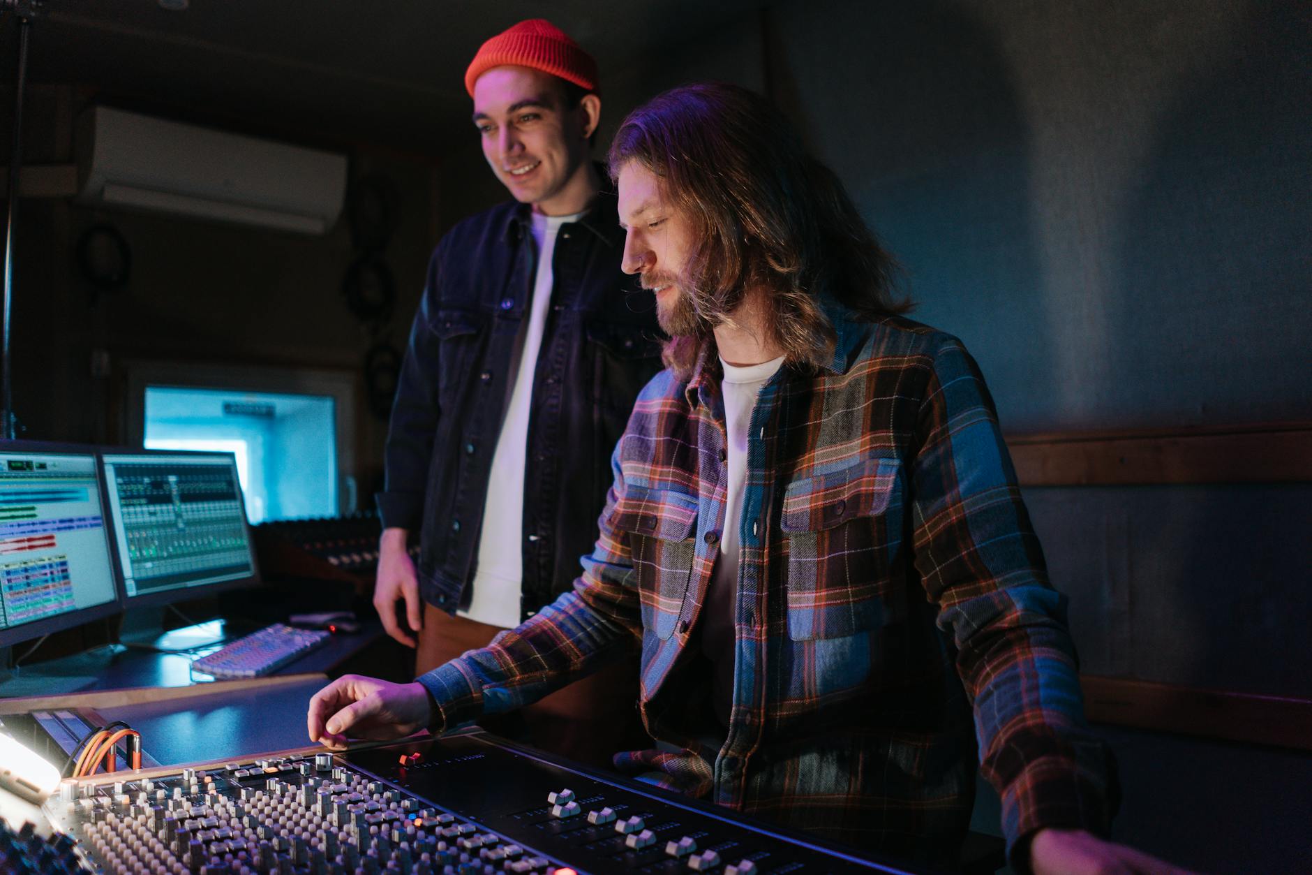 Professional recording studio with mixing equipment and monitors