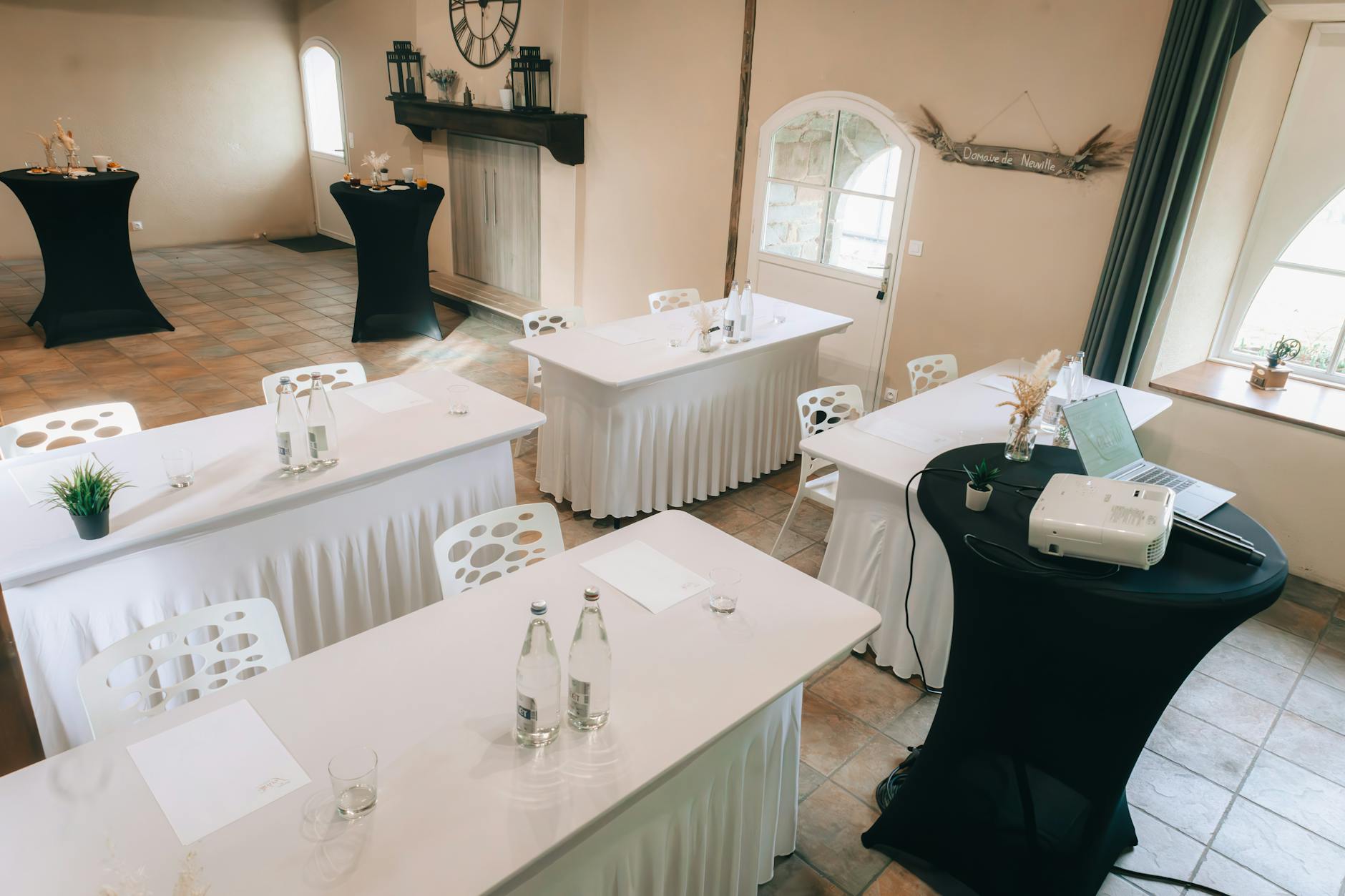 Professional conference room with people in business meeting around table