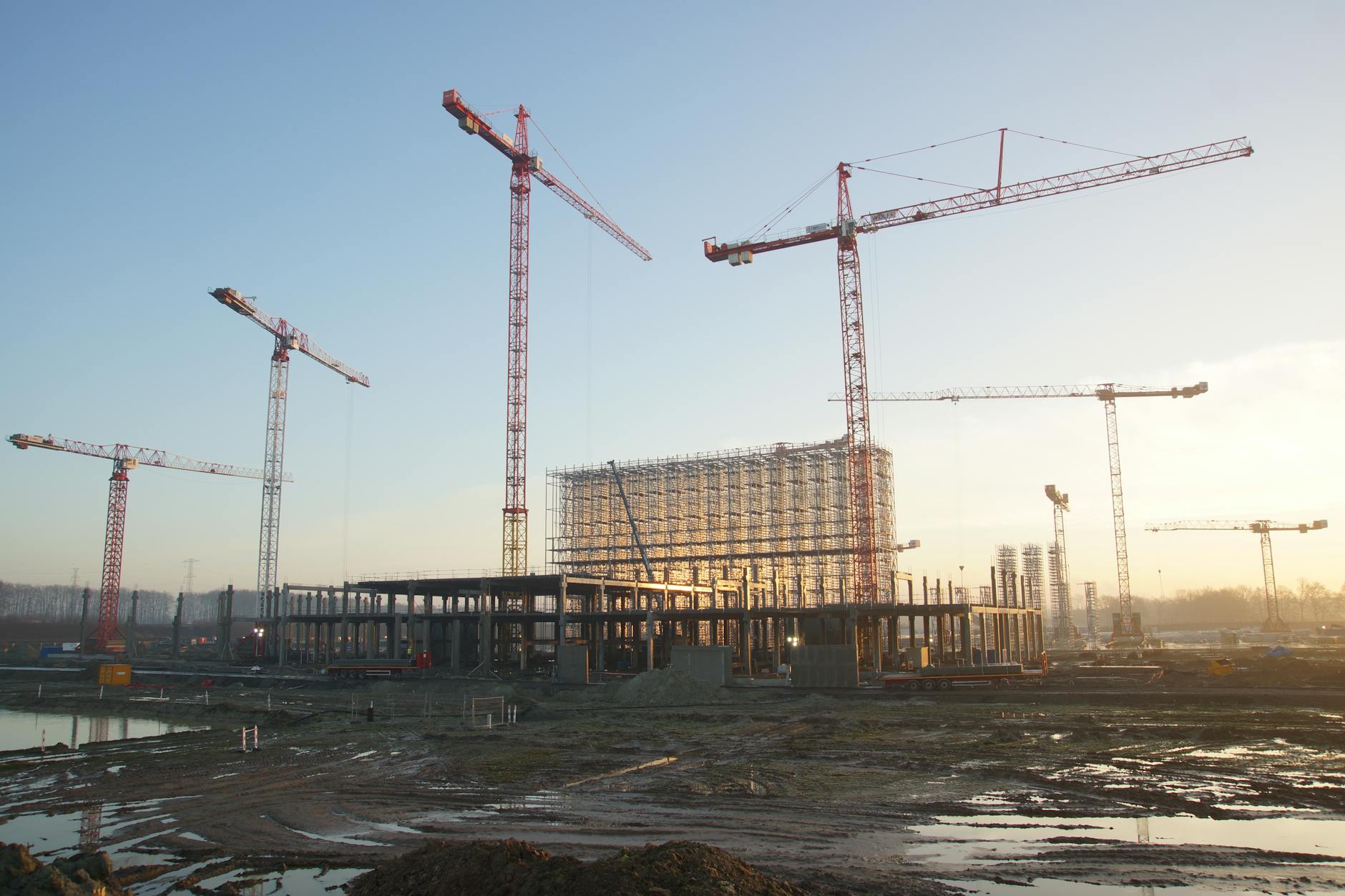 Industrial construction site showing warehouse development in progress