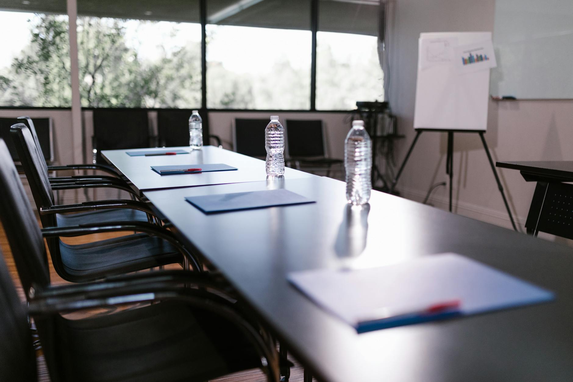 Modern meeting room setup with professional lighting and equipment for content creation