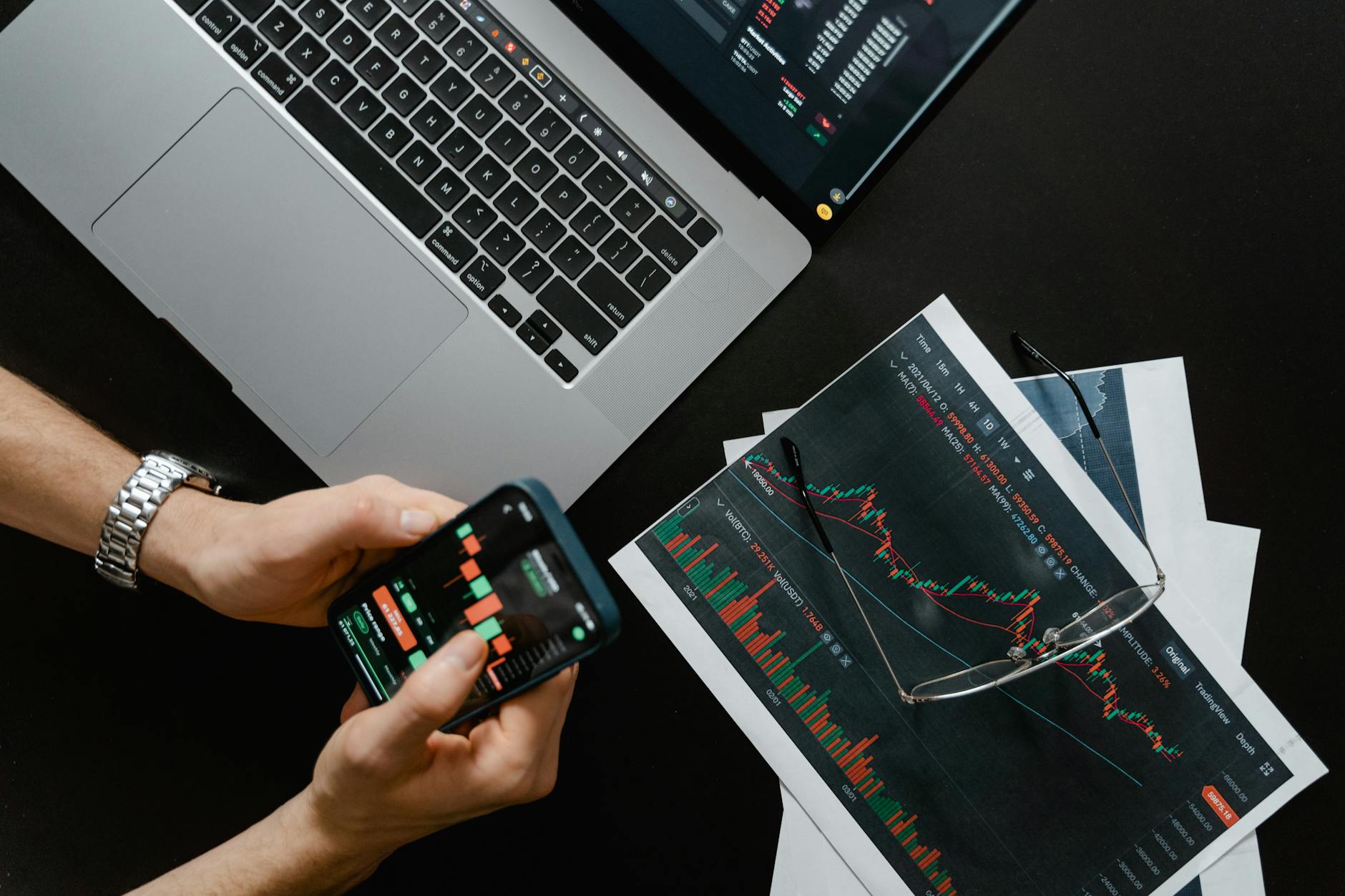 Stock market charts and financial data showing investment performance trends