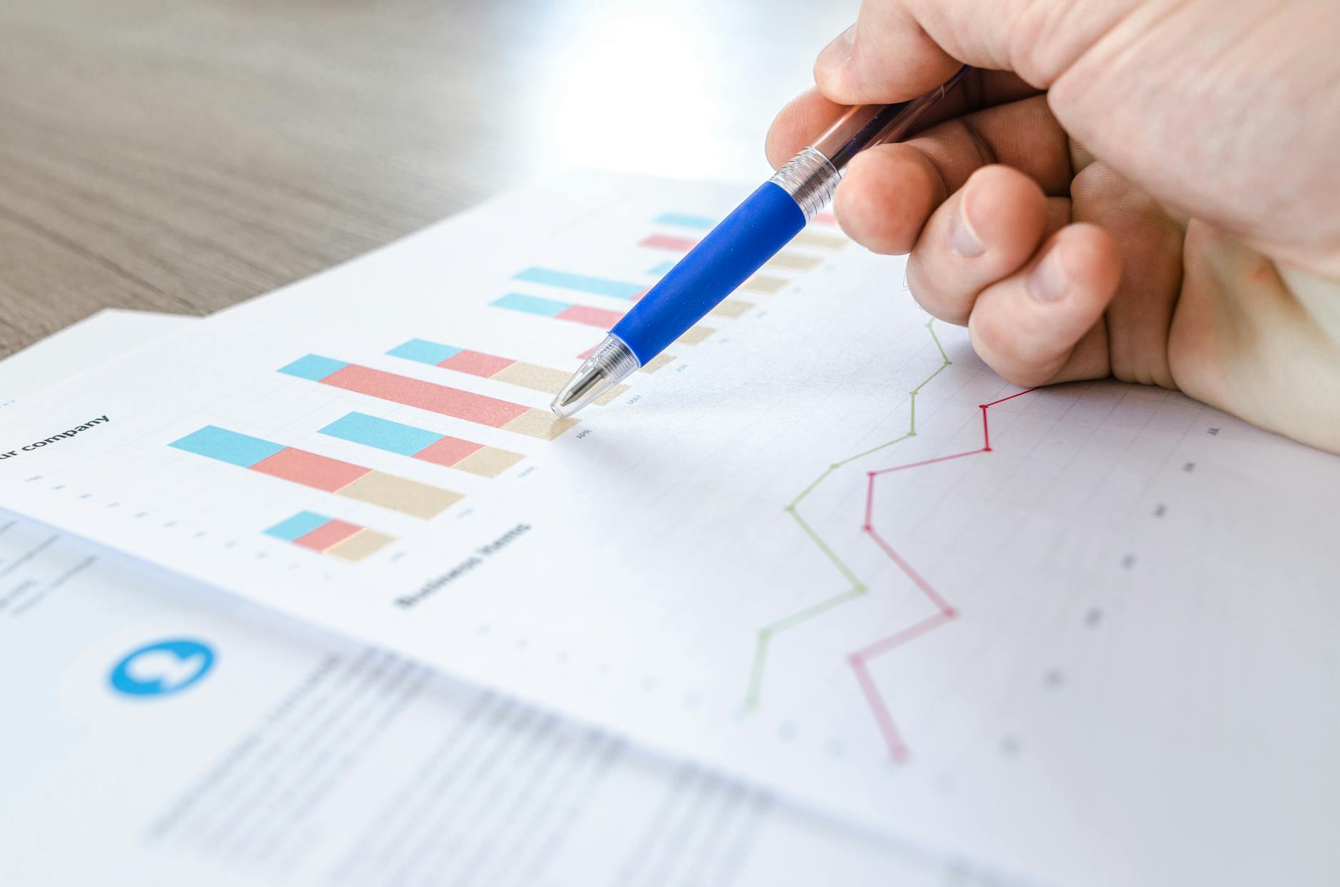 Financial chart showing declining business metrics and market analysis