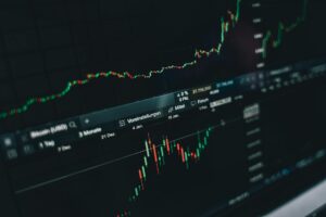 Financial charts showing income investment performance trends on a monitor screen