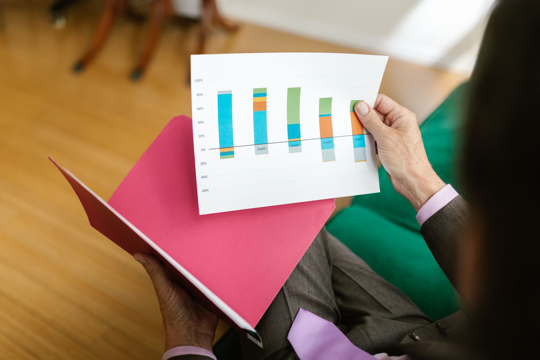 Investor reviewing financial charts and portfolio data on a desk