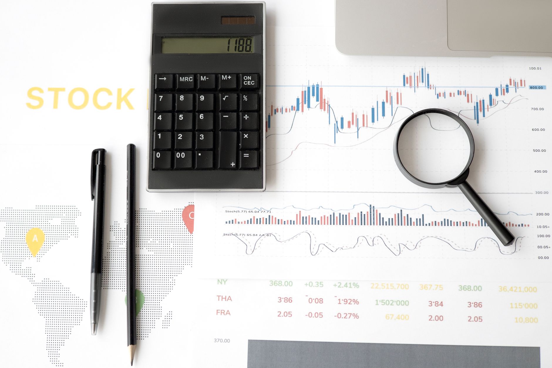 Analyst reviewing financial charts and market data on a laptop