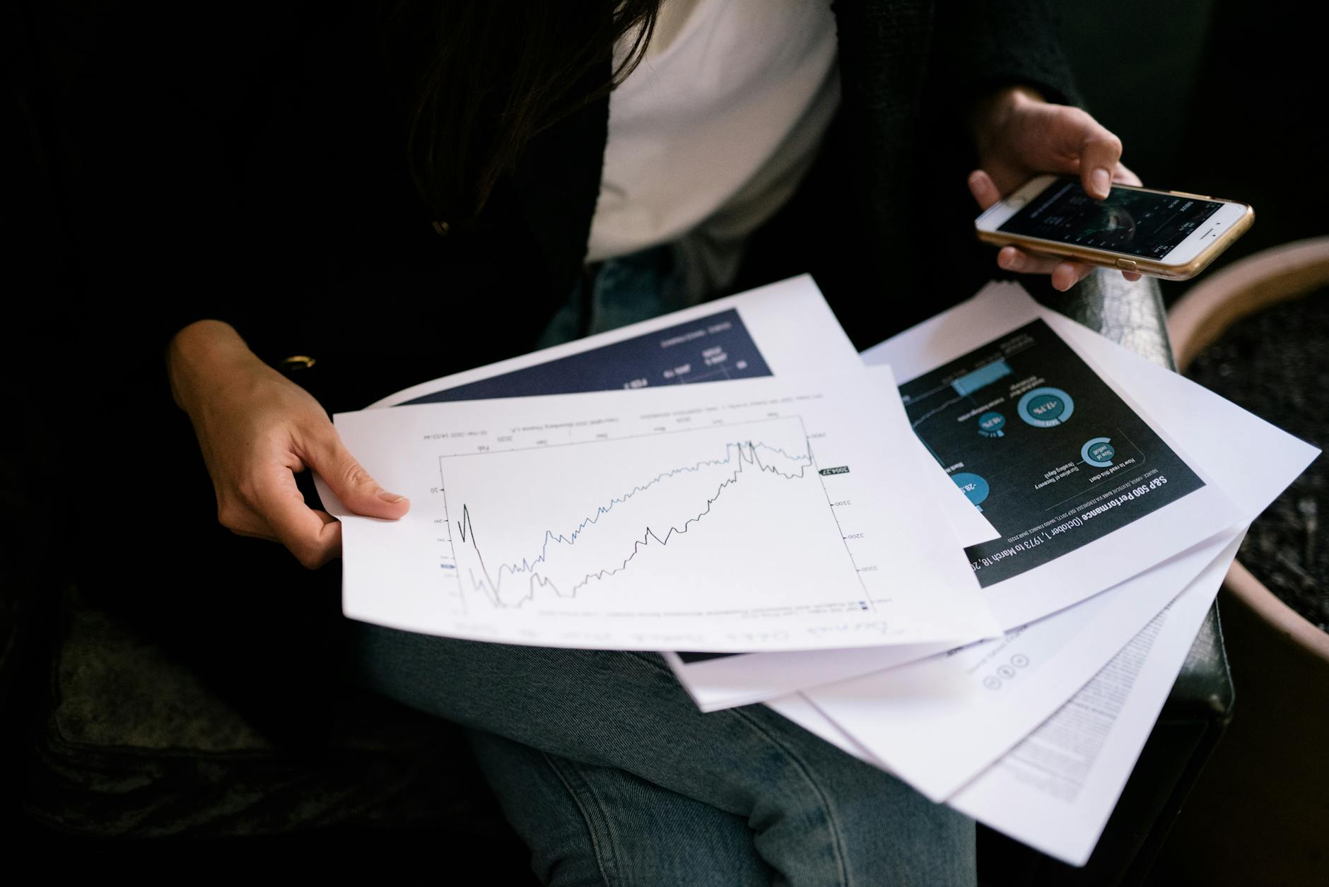 Investment portfolio performance charts comparing fund categories on a monitor