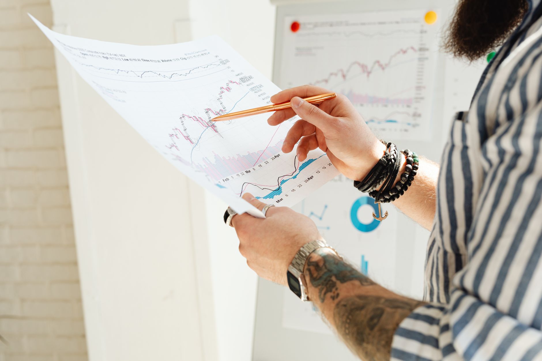 Close-up of risk assessment graphs and investment data on paper