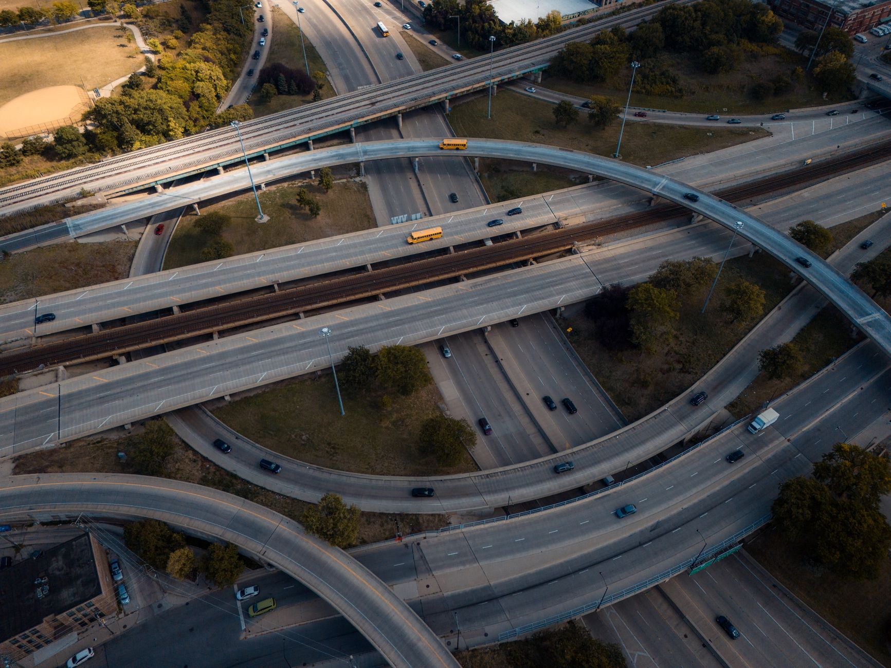 Aerial view of infrastructure assets including roads and utilities representing long-term investment holdings