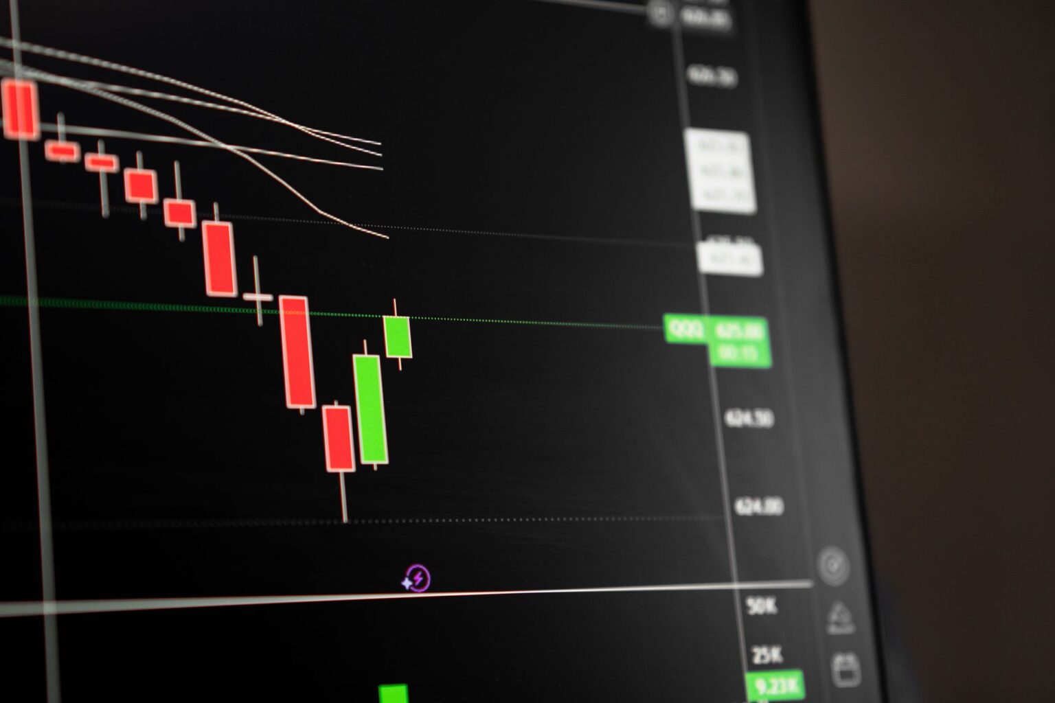 Trader monitoring equity market screens showing price movements and derivatives data