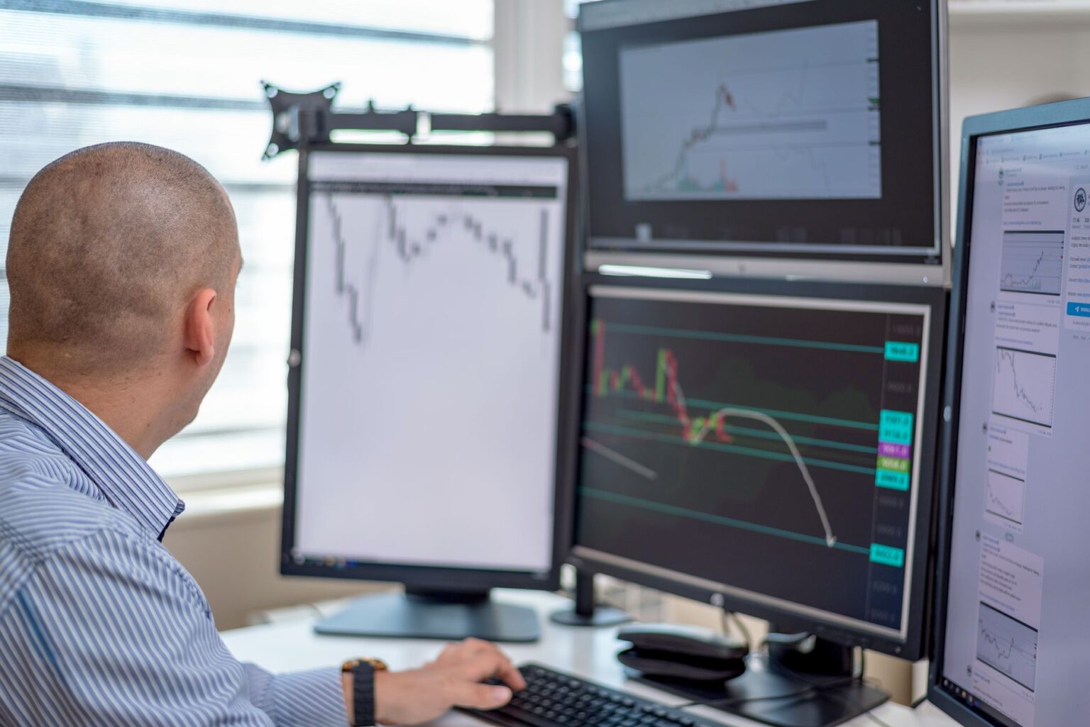 Traders working at a finance desk monitoring fixed income markets